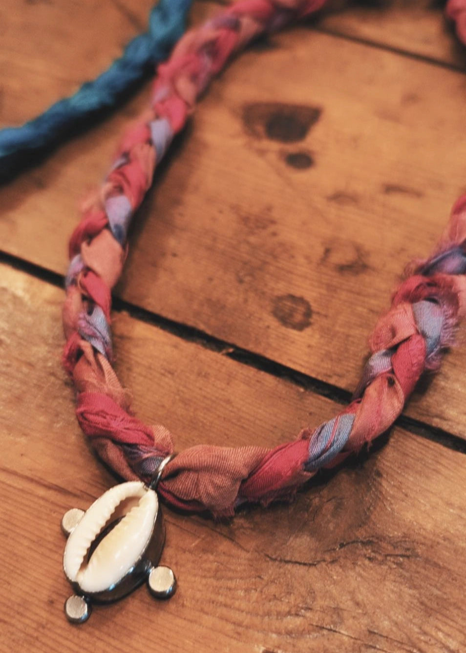 Saree Surf Necklace (Turquoise & Pink silk)