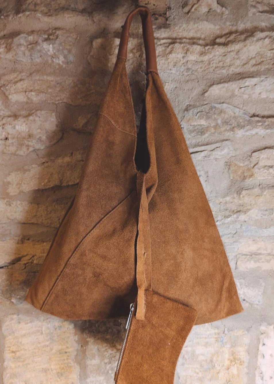 Tan Suede Slouch Bag