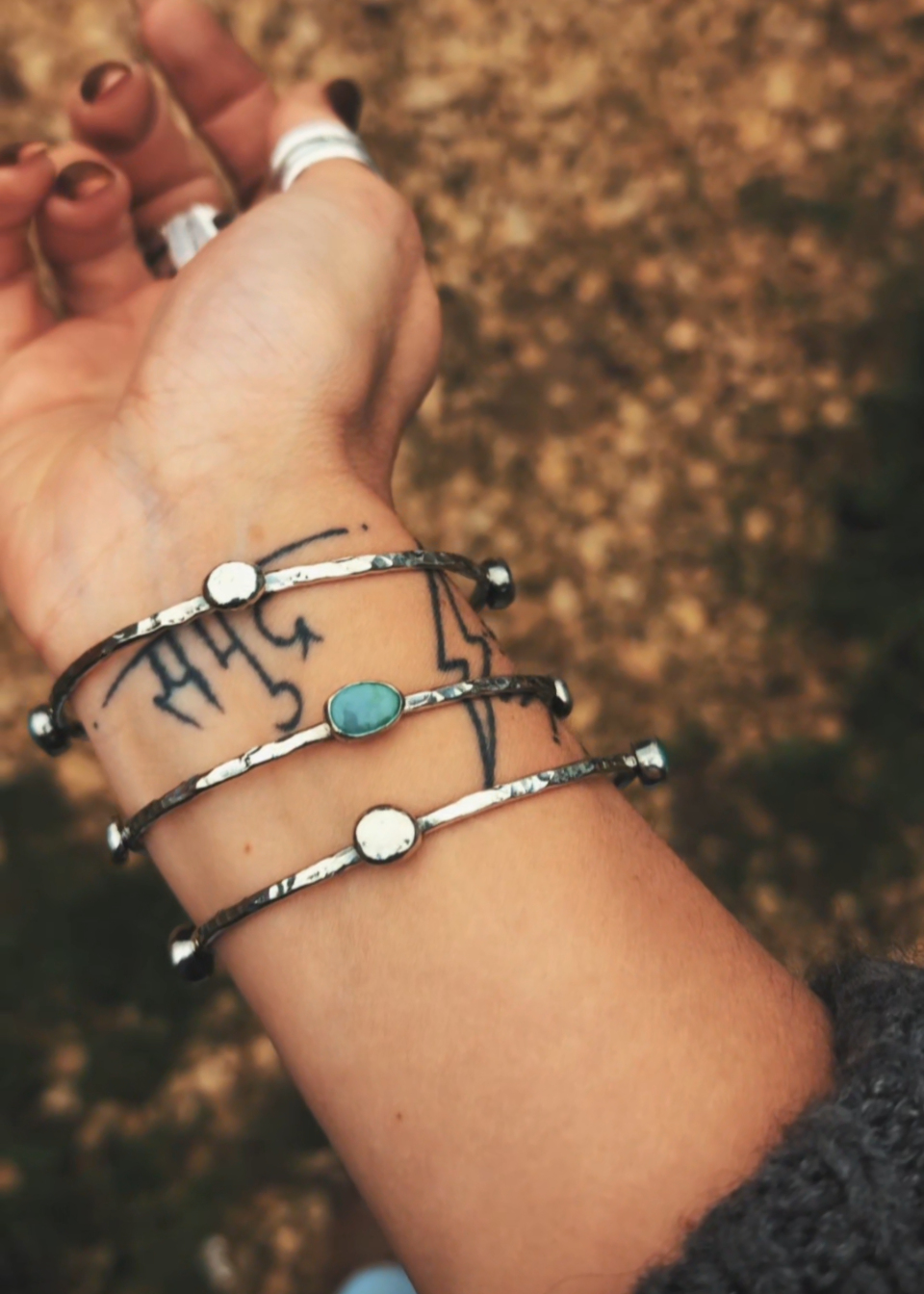 Skinny Orbital Bangles (Turquoise & Silver blobs)