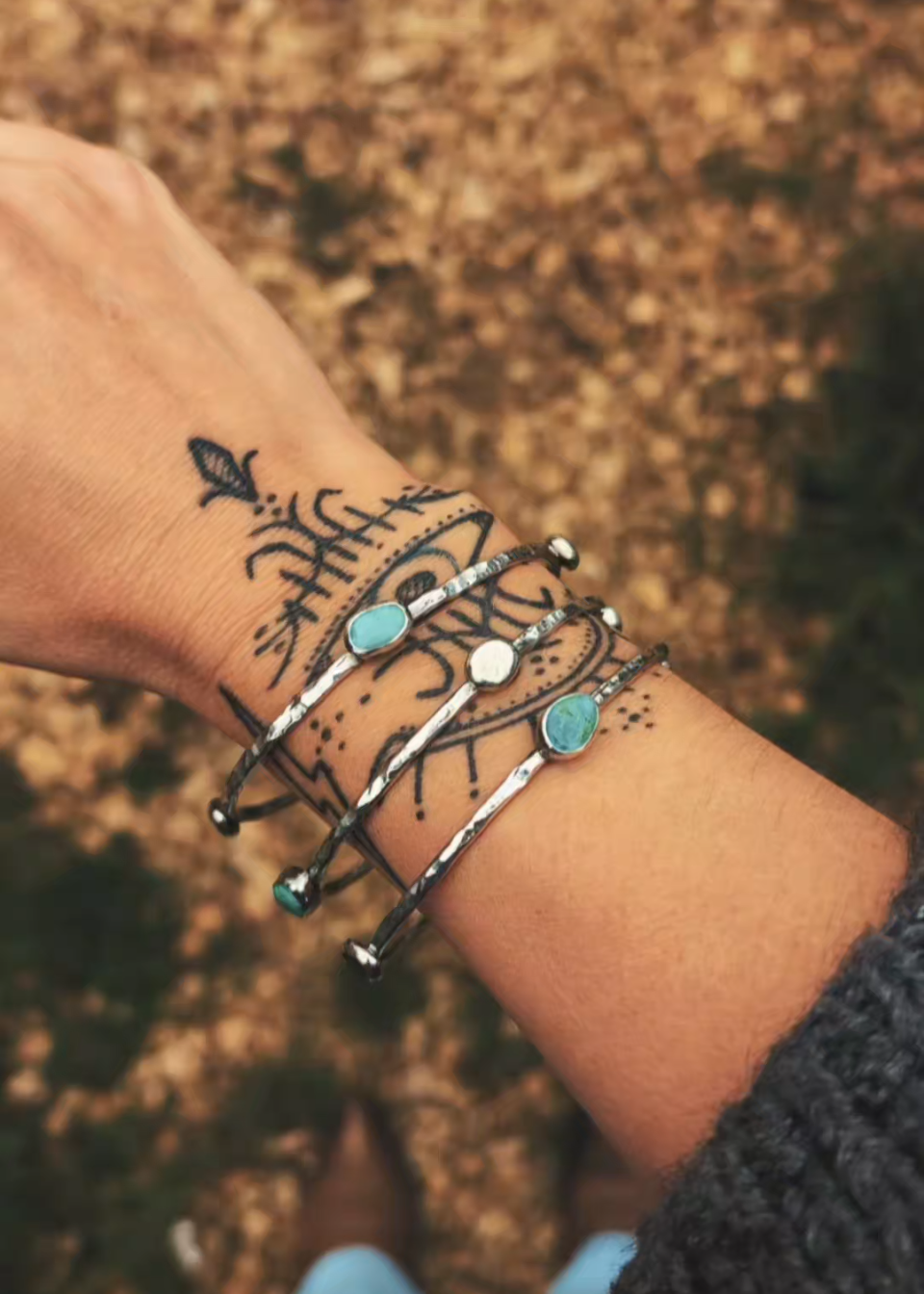 Skinny Orbital Bangles (Turquoise & Silver blobs)