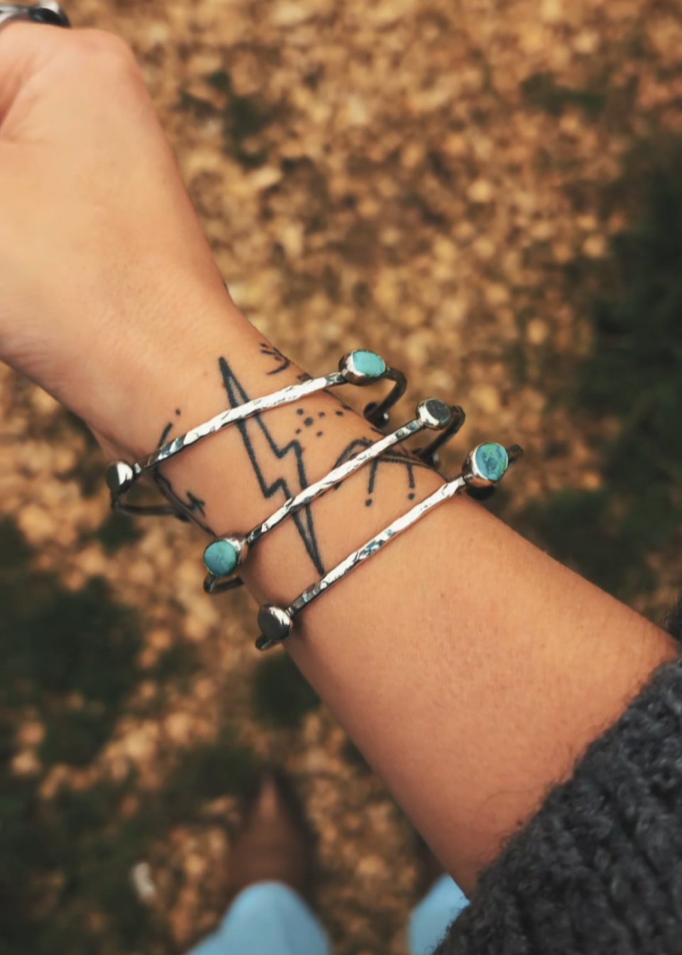 Skinny Orbital Bangles (Turquoise & Silver blobs)