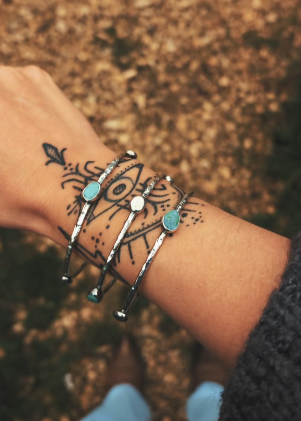 Skinny Orbital Bangles (Turquoise & Silver blobs)