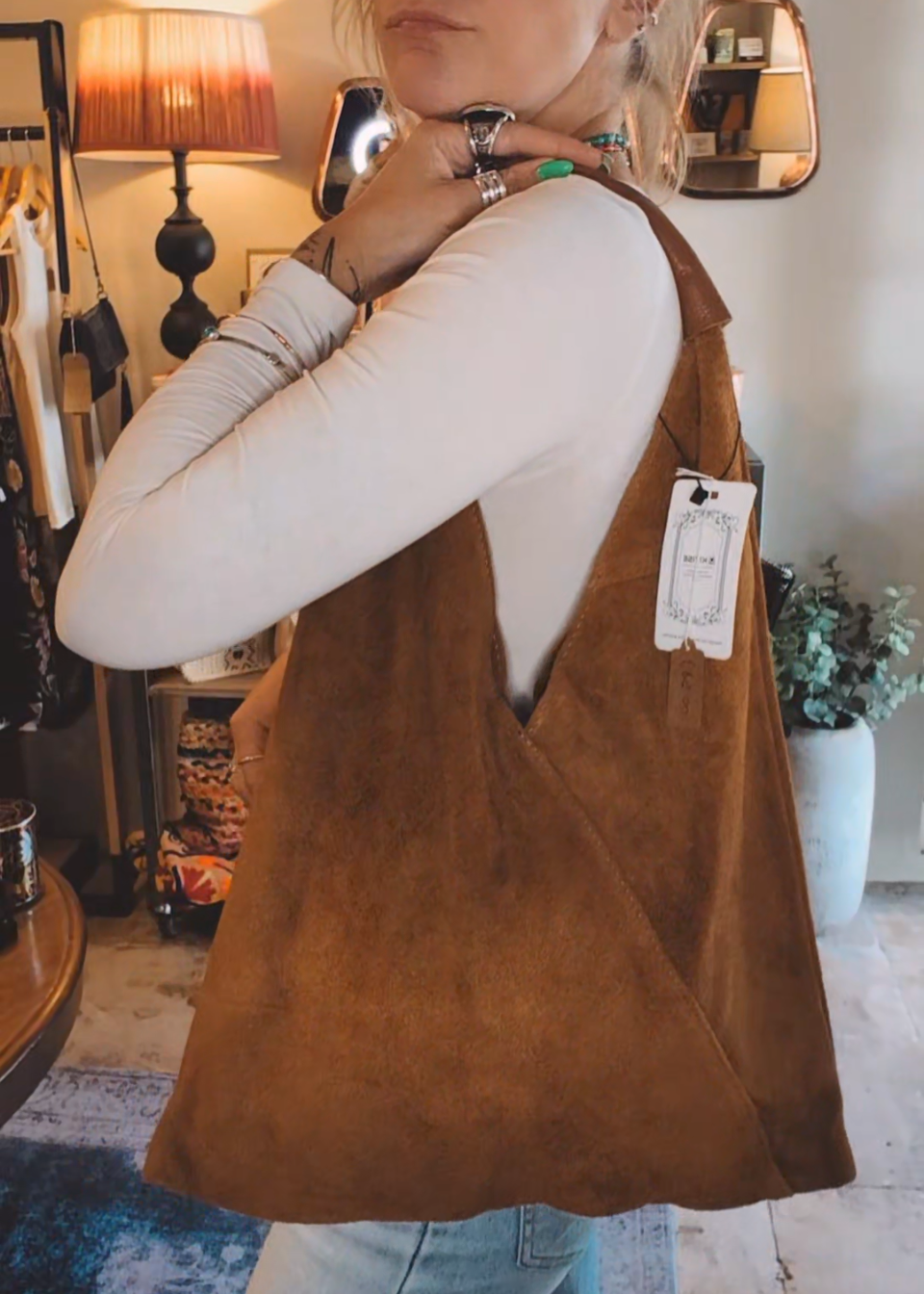 Tan Suede Slouch Bag